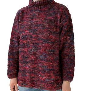 Vintage Peruvian Connection Hand Knit Rainbow 100% Wool Turtleneck Sweater Sz M